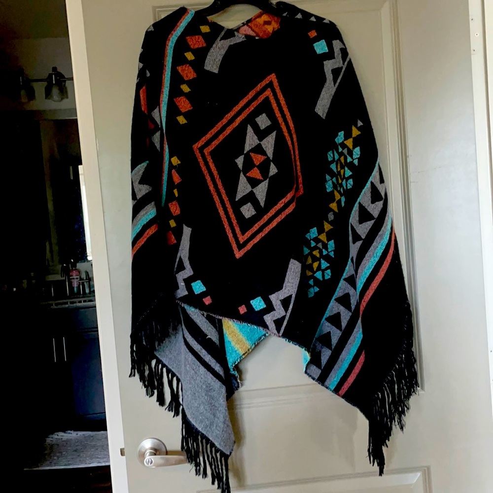 Aztec print poncho